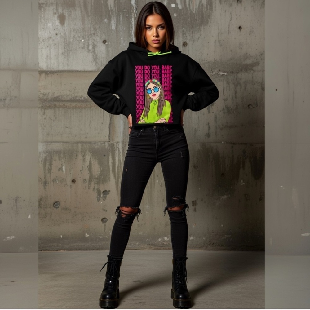 Cropped Edgy Rebel “You do You Babe”  hoodie sz Small